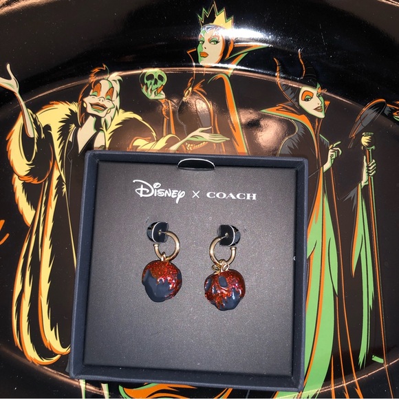 Coach x Disney Villains Evil Queen Poison Apple Huggie Earrings in Gold/Red - Picture 4 of 5